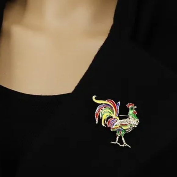 Rooster Pin Brooch Enamel and Rhinestones Sparkle Bling Collectible - Picture 3 of 8